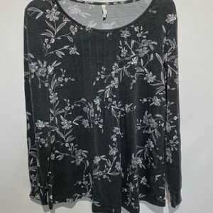 Anyhold Women's Gray White Floral Pleated Long Sleeve Blouse Size Medium